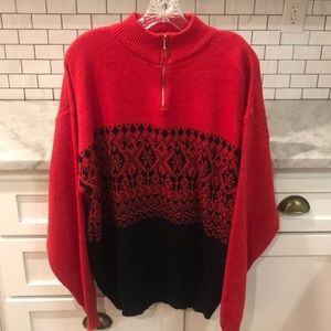 Vintage Puritan Quarter Zip Sweater Mens XL Red Black Fair Isle Ski Golf Retro
